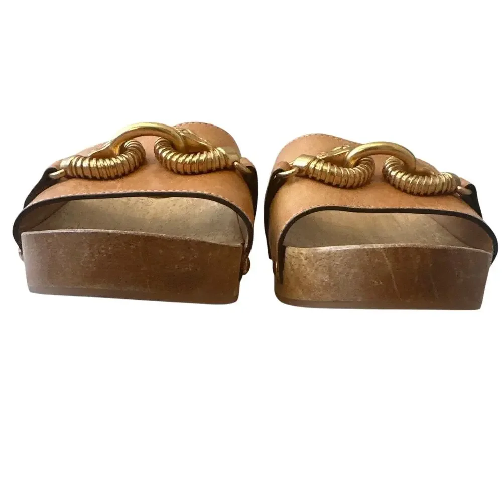 Tory Burch Jessa Leather Wood Sandals Size 8